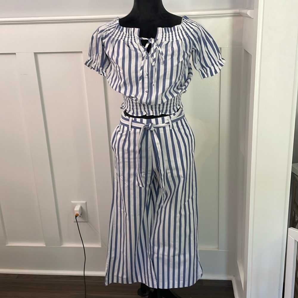 Wayf Blue and White Striped Two-Piece Set